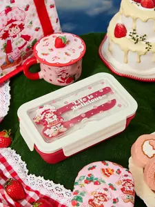 Strawberry Shortcake x SHEIN 1100ml Lunch Box with Cartoon & Strawberry Pattern, Includes Spoon & Fork – Perfect for All-Day Meals