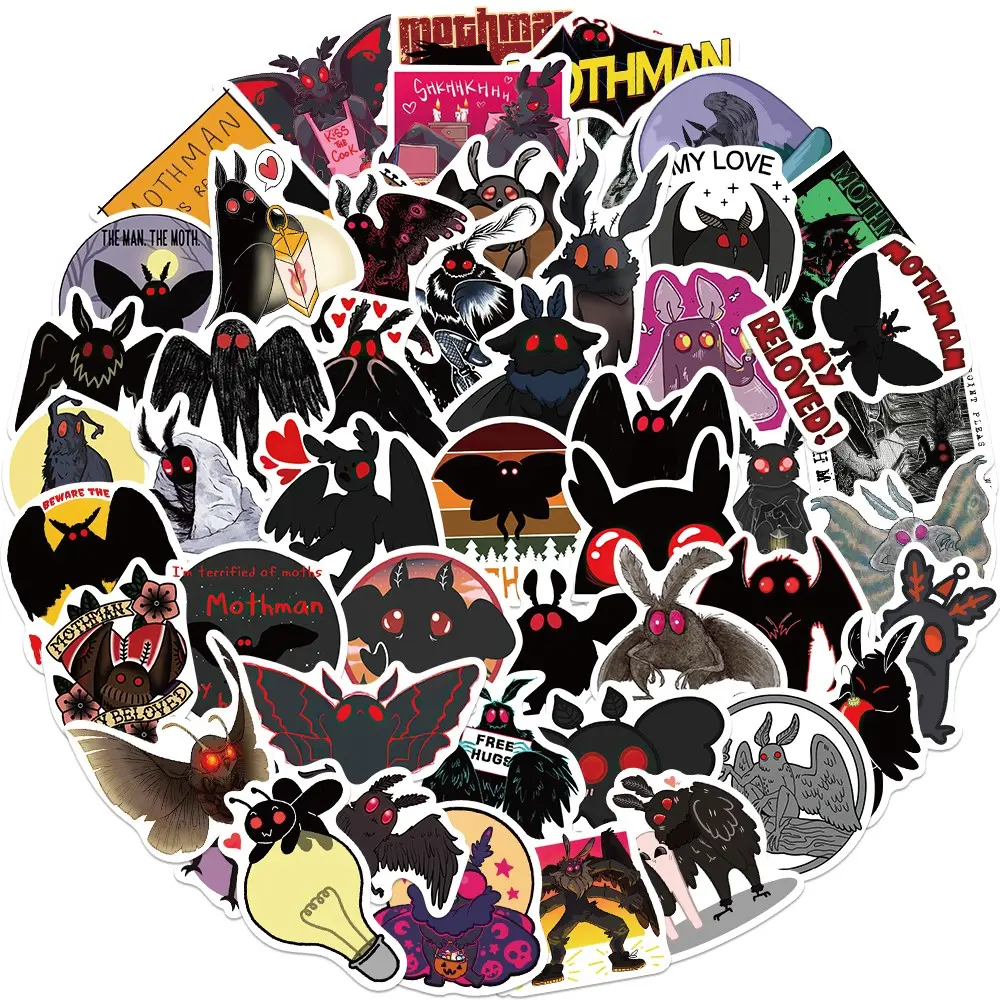 50 Cartoon Mothman Aesthetic Fun Graffiti Stickers, Guitar Notebook Luggage DIY Waterproof Decals, Universal Flat Stickers for Decoration, Pvc Waterproof Stickers, Decorative Stickers