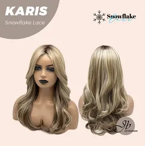 JBEXTENSION 18 Inches Curly Dark Mix Blonde Pre-Cut T Part Snowflake Lace Frontlace Glueless Wig KARIS【BENDY EAR TABS】