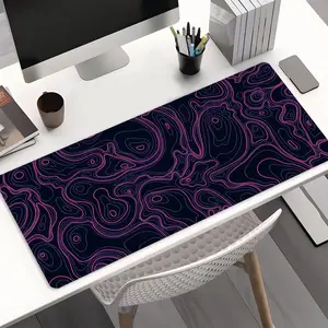 Pink Black Topographic Desk Mat XXL, Large Gaming Mouse Pad with Anti-Slip Base, Minimalist Contour Map Style Desk Pad for Office & Gaming, Aesthetic Desk Mat for Gamers, Great Gift