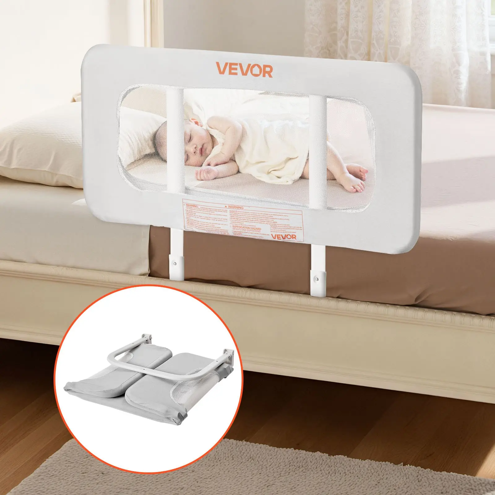 VEVOR Toddler Bed Rail, Kids Beds Guard Rail with Reinforced Iron Pipe and Oxford Cloth, Adjustable Height Bed Side Railing, Portable Guard Bumper Barrier for Crib, Bunk, 31.5 x 26.38 in, 1 PieceSummervibes