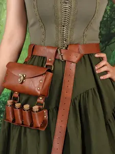 Medieval Retro Waist Belt, Alchemist Belt with 4 Cork Potion Bottles, Boho Style Belt, Halloween Fantasy Wizard Vintage Hip Bag, Cosplay Accessory, Western Concho Belts