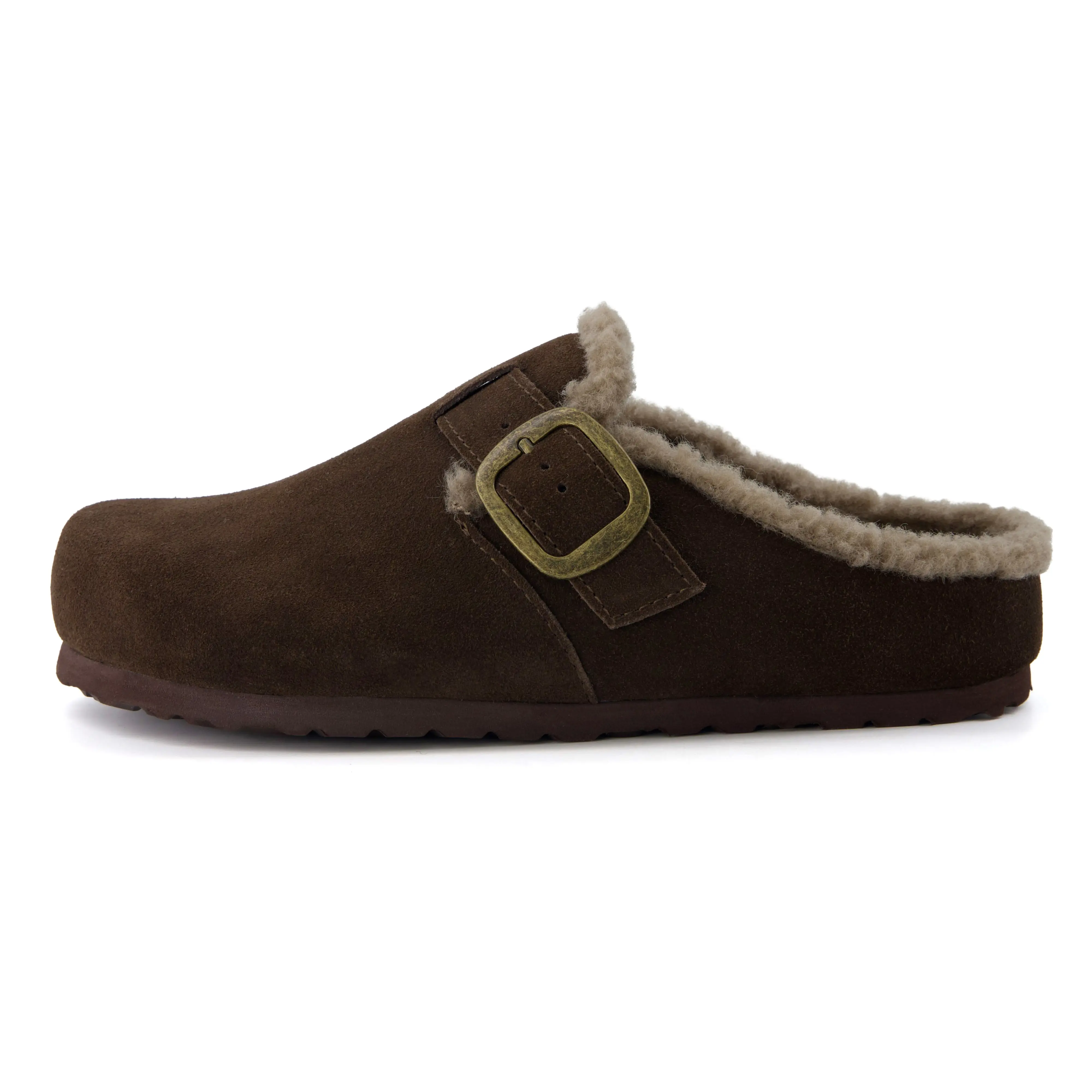 Cushionaire Women's Haven Cozy Leather Clogs | Genuine Suede Slip on Women's Casual Clogs with Faux Fur Lining and Cushioned Cork Footbed | Classic Soft Footwear Loafer Mules