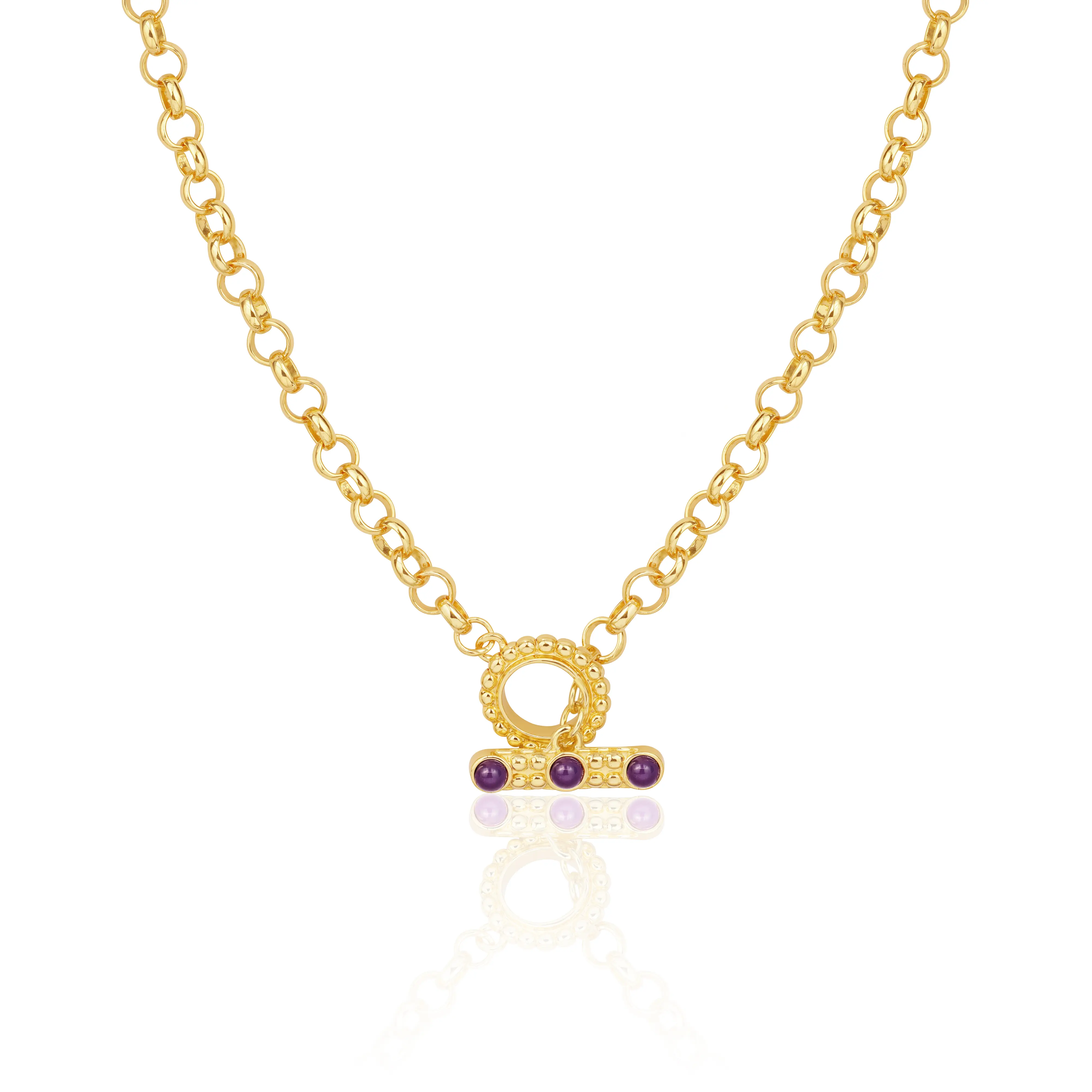 MYTYS Gold Tone Toggle Clasp Necklace With Purple Accent Stones For Women Elegant Fashion Jewelry
