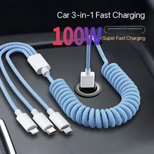 3-In-1 Braided Spring Charging Cable, Fast USB Data Cable for iPhone 16/15 & Type-C Devices, Perfect Gift, Durable High-Quality Material