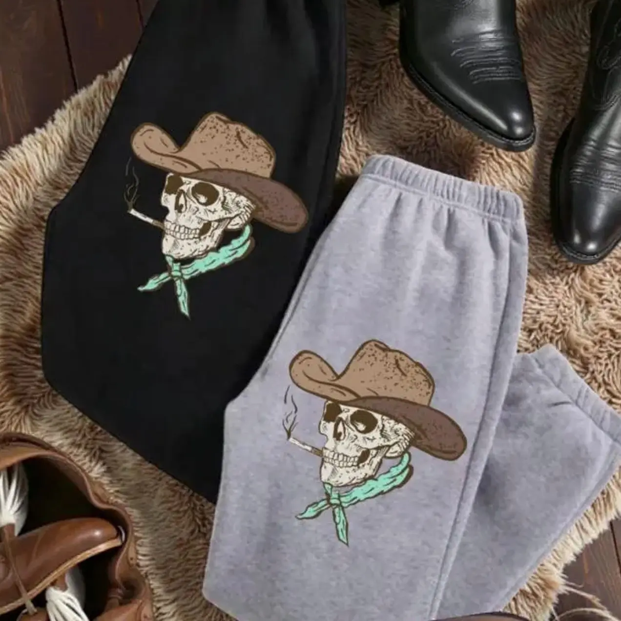 Cowboy Aesthetic Sweatpants, Western Rodeo Graphic Pants, Casual Streetwear AJC