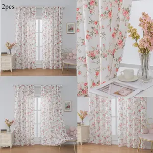 Floral Print Window Curtain, 2 Counts Simple Casual Window Drapes, Window Screen for Home Living Room Bedroom Kitchen, Room Decor, Home Decor, Home Decoration Curtain