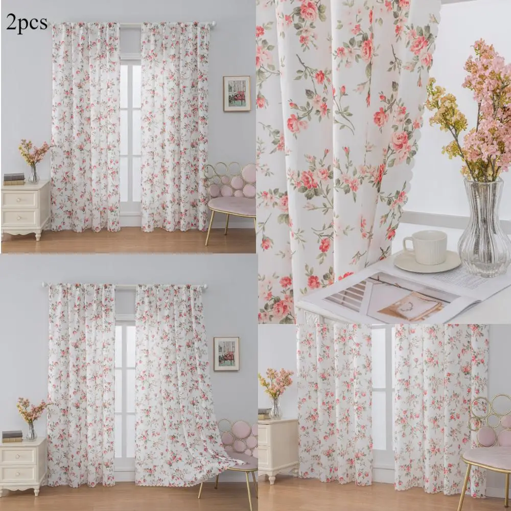 Floral Print Window Curtain, 2 Counts Simple Casual Window Drapes, Window Screen for Home Living Room Bedroom Kitchen, Room Decor, Home Decor