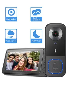 4.5" Video Doorbell Camera with Monitor 2-way Audio, Night Vision, IP68 Waterproof, Smart Video Door Phone Walkie-talkie with Screen 1080P HD 170°Wide Angle,No Subscription，No need for WIFI, plug and play