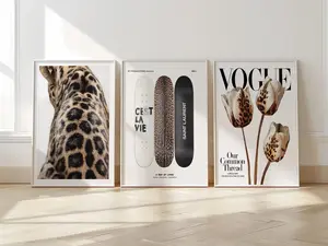 Set of 3 Vintage Prints Leopard Cheetah Print 8 Ball Lucky Black and White Trendy Wall Art Gallery Preppy Luxury Home Decor