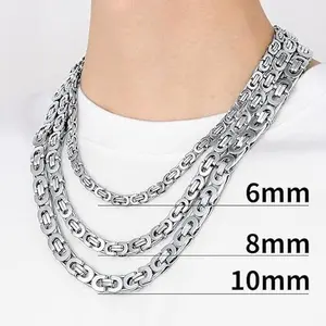 FaithHeart Flat Byzantine Chain Link Necklace 6mm/8mm/10mm Width Stainless Steel