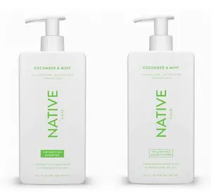 Native Hair Volumizing Shampoo & Conditioner Set - Cucumber & Mint Scented, Sulfate-Free, Vegan, 16.5 fl oz Each, For All Hair Types, Strengthens & Moisturizes