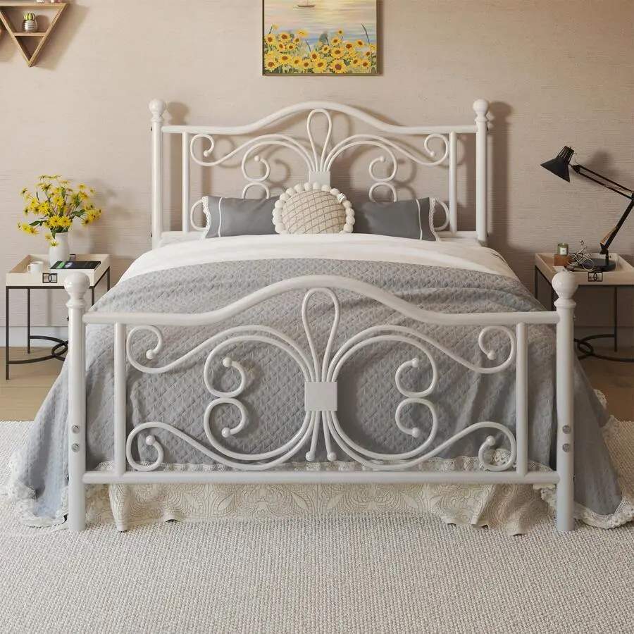 Queen Size Metal Platform Bed Frame with Classic Style Headboard and Footboard, Under Bed Storage, Mattress Foundation, No Box Spring Required, Easy Assembly, Queen Size Bed