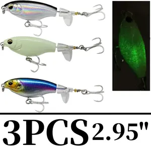 3PCS Realistic Topwater 90mm Bass Pencil Plopper Lures - Soft Rubber & ABS Plastic, Rotating Tail, Suitable for Boat Use in Freshwater or Saltwater - Sports & Outdoor Equipment outdoorfun