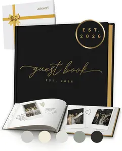 Artesori Personalized 2026 Wedding Guest Book for Reception — Black Guestbook to Sign in, Elegant Baby Shower Guest Book for Party & Birthday &Graduation — Photo & Polaroid Guest Book for Wedding & Bridal Shower