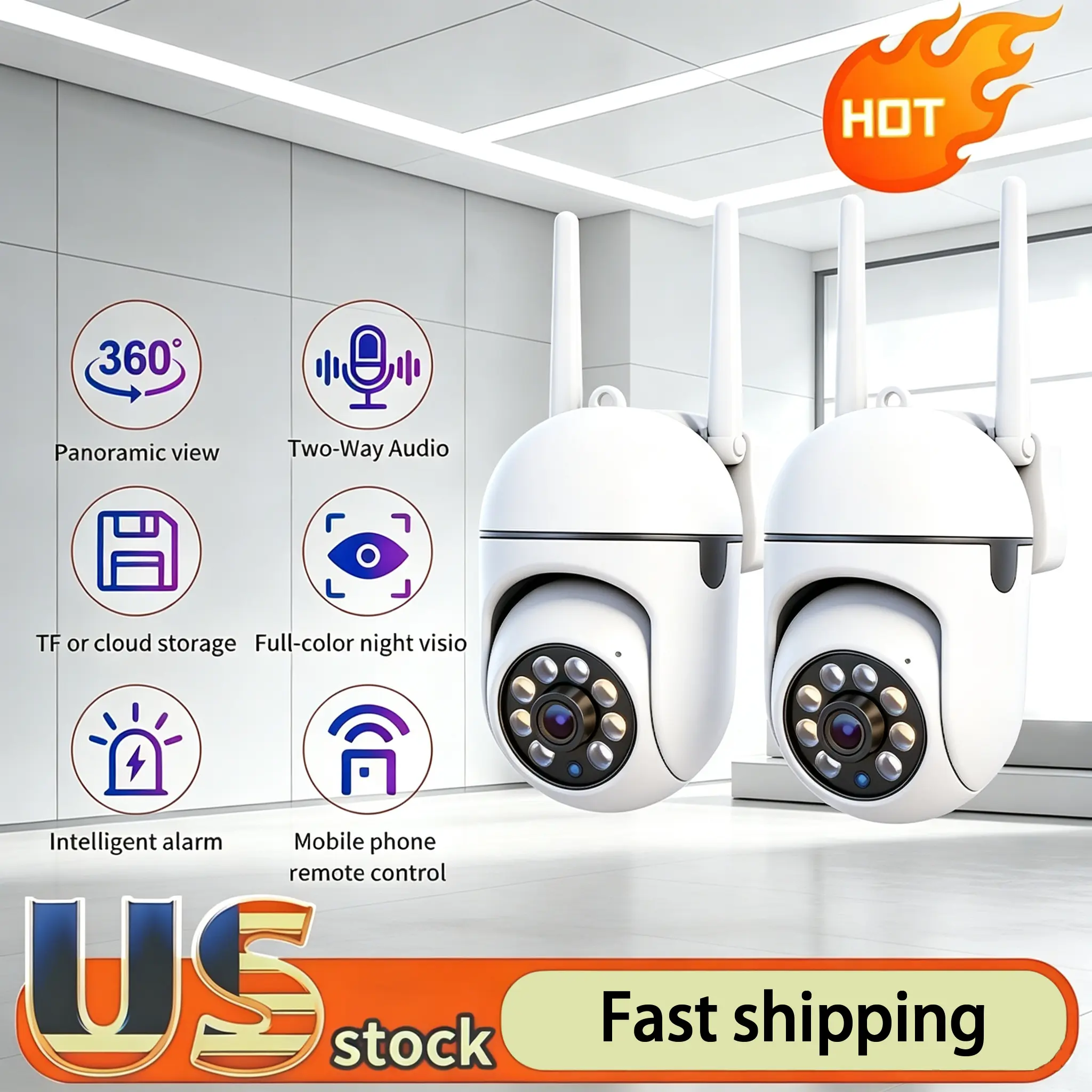 Smart Home Security Camera, 355° Rotation, 1080p Full HD, Motion Detection, 2-Way Audio, Wi-Fi & Bluetooth Connectivity, Ideal for Monitoring Babies & Pets, Home Protection Housewarming Gift