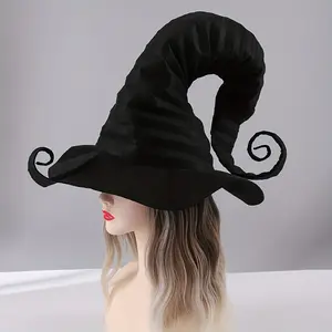 🧙‍♀️ Ruffled Black Witch Hat | Pointed Rotating Design 🎃 Halloween/Christmas Party Headpiece ✨ Gothic Style, Soft Premium Fabric 🎁 Holiday Must-Have, TikTok Shop US