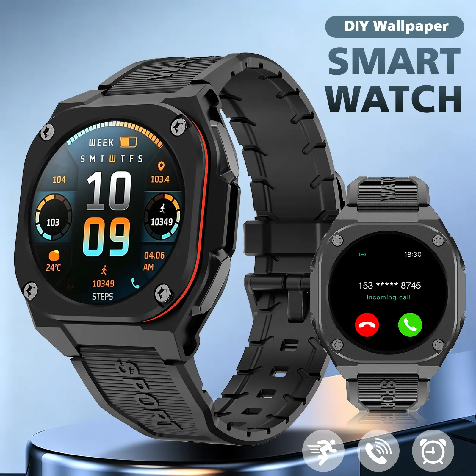 1.28'' AMOLED Smart Watch 5ATM Waterproof Outdoor Sports Watch, wireless  Call Smartwatch, Heart Rate Blood Pressure SpO2 Sleep Monitor Fitness Tracker, 170 Sports Modes, Multi-Language, DIY Watch Face for Men Women