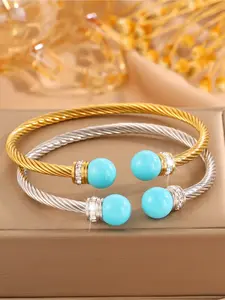 1 piece of vintage classic steel wire diamond inlaid open ball bracelet, waterproof and rust proof design, very suitable for daily wear, holiday gatherings, perfect gift