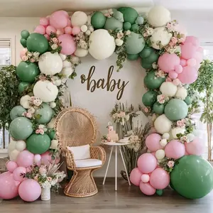 95pcs DIY Decoration Balloons, Balloon Set, 5in 10in 18in Green, Pink, and White Latex Balloons, Perfect for Wedding Party Birthday Graduation Anniversary Carnival New Year Home Room Background