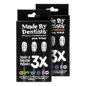 Made By Dentists Sonic X Replacement Heads 6 Brush Heads 2x3 Packs Soft Bristles for Kids and Tweens 18 Months Supply Fits Only Sonic X Electric Toothbrushes