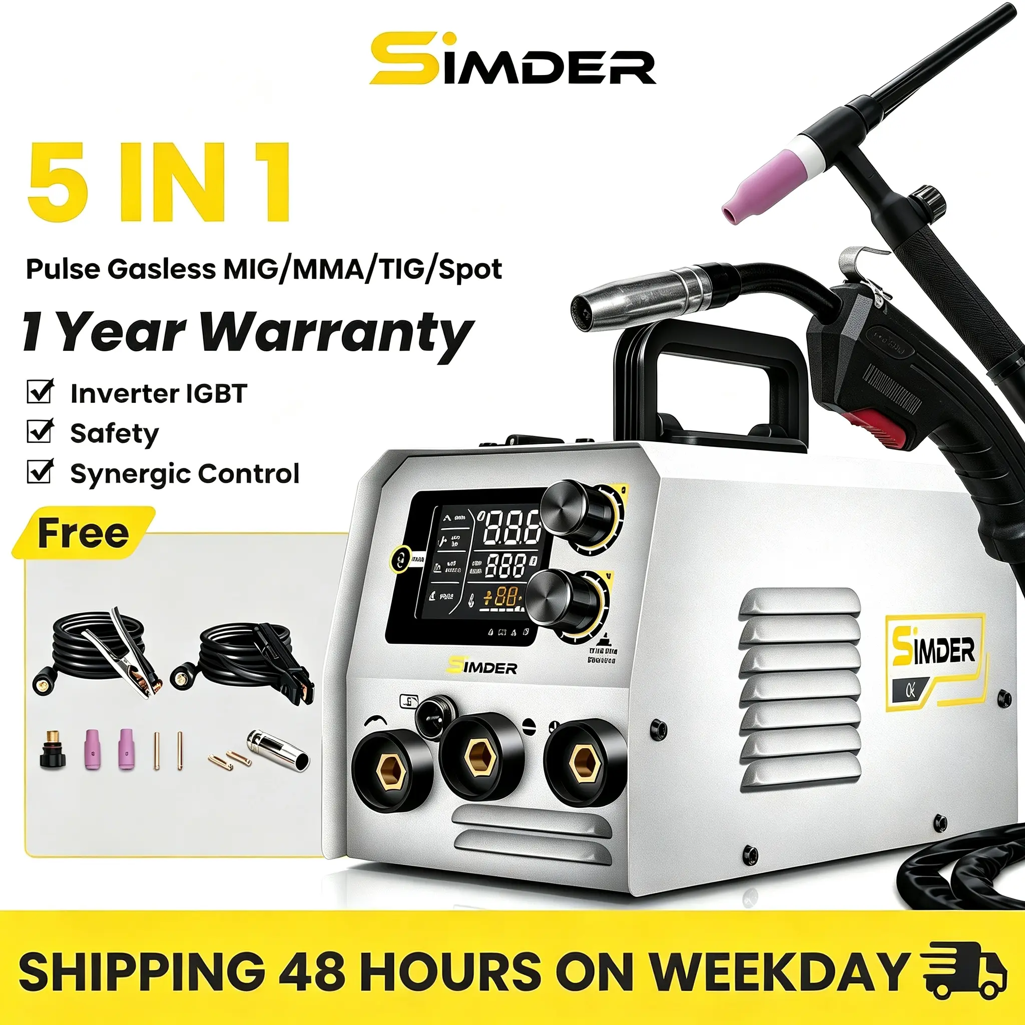 S SIMDER All Pulse MIG Welder, 140A 110V/220V 5-in-1 Pulse/MIG Flux Core/Stick/Lift TIG/Spot Multi Process Welding Machine, Synergic Portable IGBT Inverter Welder for Home DIY, Garage Projects & Metal Repair