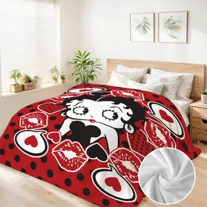 BETTY BOOP 90in x 108in Large Flannel Throw Blanket - Supersoft, Warm, Cozy Character Design Cartoon Character Blanket, Machine Washable, Versatile All-Season Bedding for Couch/Bed, USA-Made Gift for Women, Machine Washable Blanket