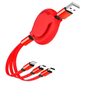 100W 3-in-1 Durable Retractable USB Cable for Huawei Honor, Fast Charging Cable for iPhone Samsung, Portable Micro USB Type-C Lightning Connector