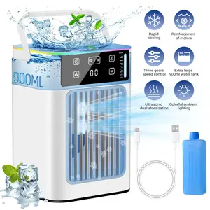 【FathersDayGift】Desktop Tower Fan with Humidifying Mist | 3-Speed USB Powered Mini Fan, 900ml Tank & Ice Box for Refreshing Air in Small Spaces