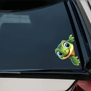 1PC Lively Healing-Style Decor Sticker | For Motorcycle Accessories, Car Decals, Fresh Backpacks, Waving & Peeking Turtle Creative Design, Nail Your Ride’s Fresh Lively Style Easily, Eye-Catching & Show Cute Attitude of Loving Little Turtles