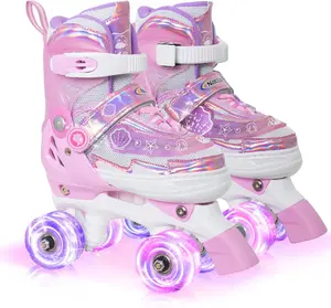 Nattork Roller Skates for Girls Kids Boys, Pink Adjustable Quad Toddler Skates Indoor Outdoor Ages 3-8