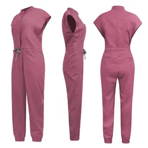 Stylish Zip-Up Scrubs Jumpsuit - Premium Stand Collar Nurse Workwear Female Work Uniform
