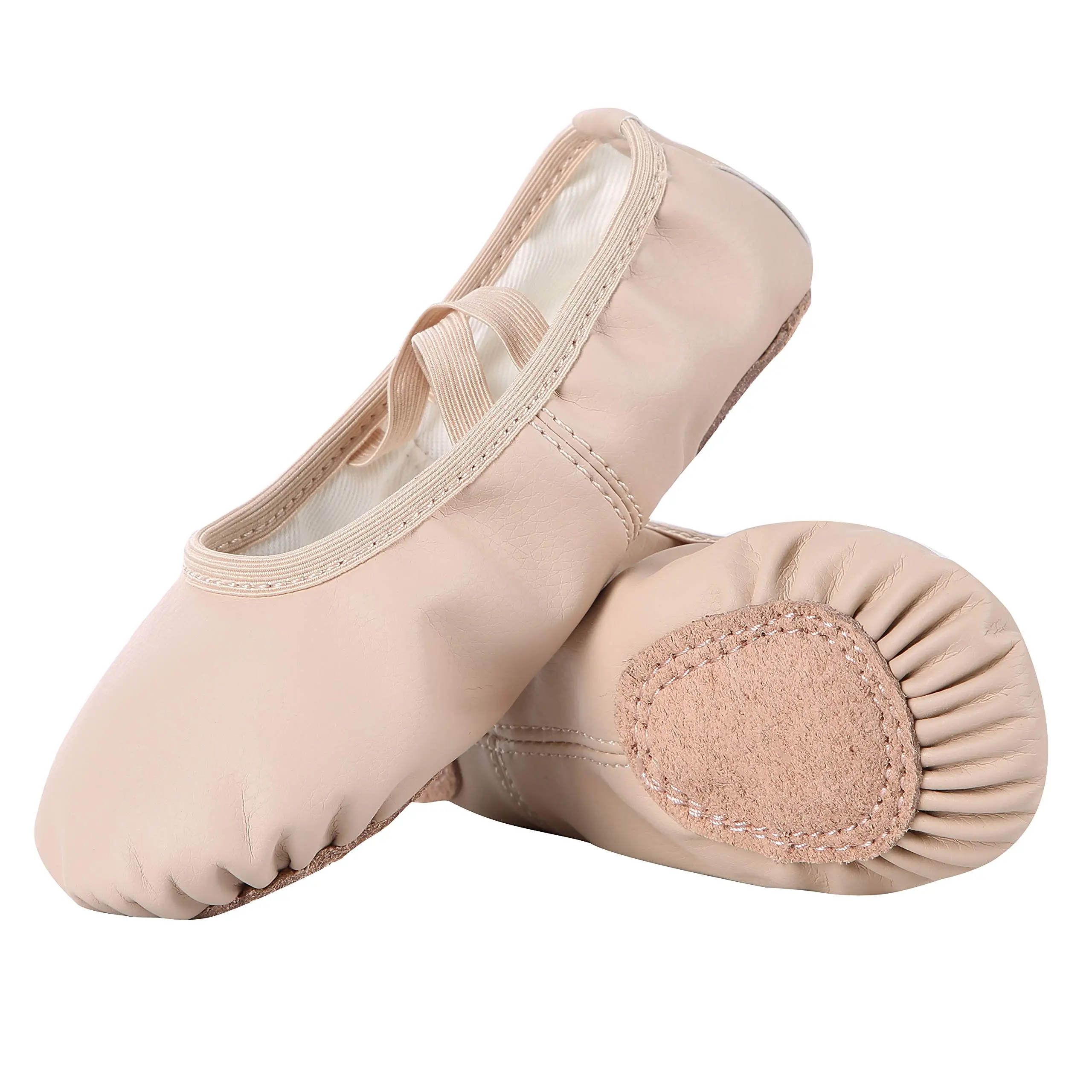 Women's Breathable Soft Faux Leather Ballerina Flats - Gymnastics Shoes with Faux Leather Upper, Rubber Sole, Breathable Ballet Flats