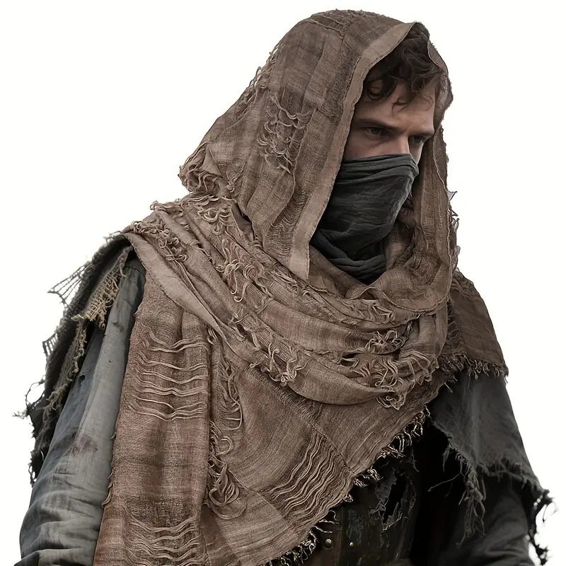 Unisex Vintage Linen Half-Cloak, Beggar-Style Hooded Shawl for All Seasons Casual Wear & Medieval Renaissance Costume Accessory, Beggar Look, Desert Costume, Plain Linen