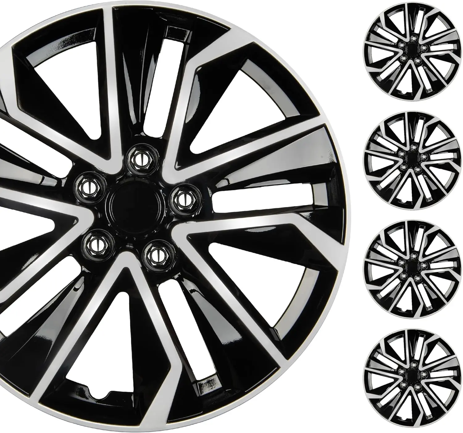 BDK Hubcaps Wheel Covers for Cars Premium Silver and GunMetal Hubcaps 16" Wheel Rim Cover Replacement Snap On Hubcaps for Toyota Camry Corolla Style Automotive (4-Pack)