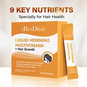 iBesDina Edible Liquid Morning Multivitamin Supplement - Clinically Tested Biotin, Beauty & Skin Care Support for Women, Anti Aging Wrinkles Improvement, Healthcare - 30x10ml (0.35 Fl Oz) Packets