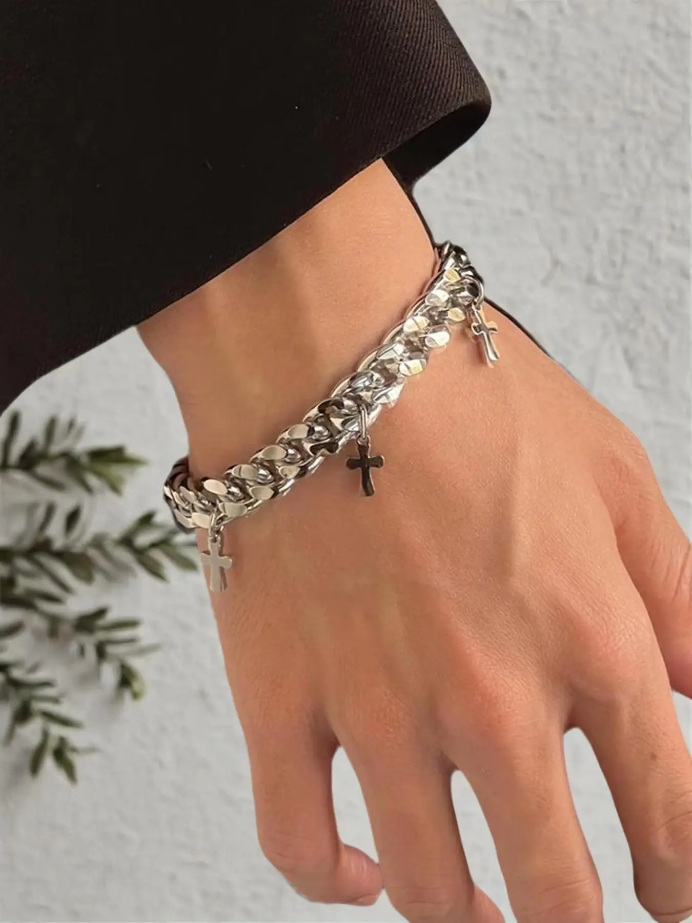 2024 Summer Trendy Easter Cross Charm Matching Bracelet, Punk Design Simple Cuban New Trendy Bracelet for Daily Used, Stainless Steel Jewelry for Men