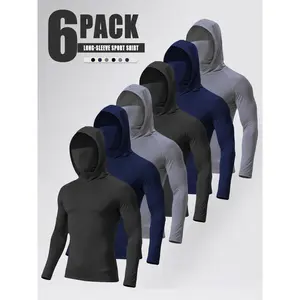 Set of 6 men’s hooded sweatshirts with a face mask design, made from high-elasticity, quick-drying, breathable fabric-ideal for outdoor fishing and running.
