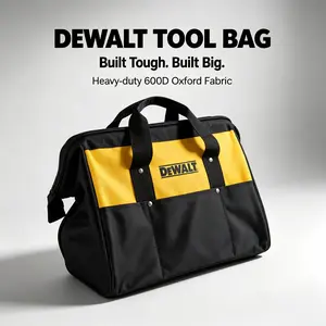 DEWALT Tool Carry Bag. Durable 600D Oxford storage bag perfect for outdoor work and workshop use. Sturdy stitched handle, extra pockets for small accessories, fits most 20V MAX power tools.