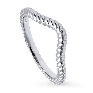 BERRICLE Sterling Silver Woven Wishbone Chevron Rings Stackable Curved Band for Women