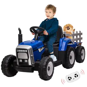 【GARVEE】12V Electric Ride-On Tractor with Trailer and Remote Control for Toddlers, Featuring LED Headlights, 2+1 Gear Shift, MP3 Player, USB Port, Tread Tires, and Speeds up to 5mph in Blue
