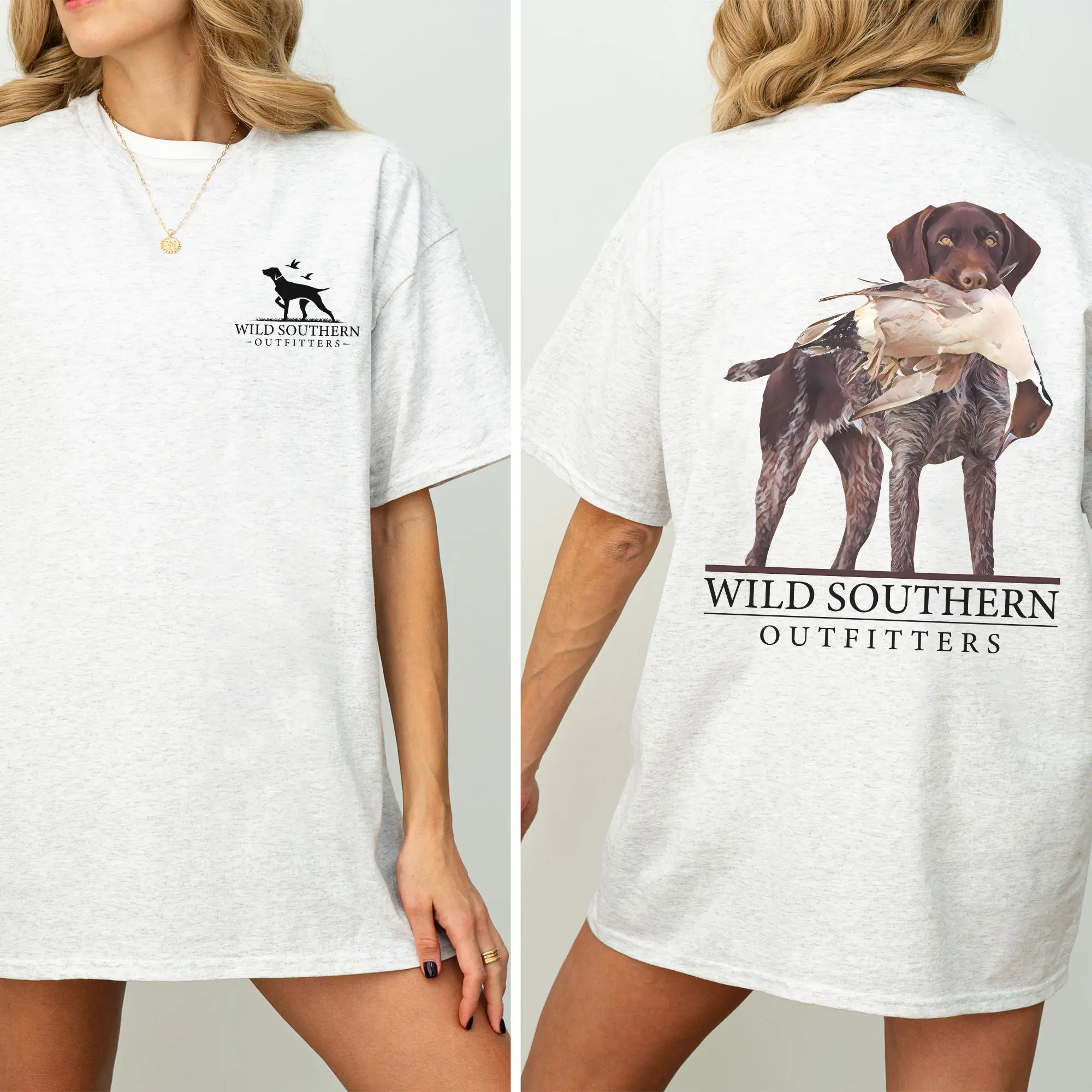 German Wirehaired Pointer Duck Huting T-shirt, Simply Printed Graphic Shirt, Daily Casual Cotton Womenswear