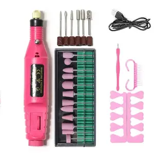Mini Electric USB Nail Drill Set, Portable Acrylic Nail File Tool, Professional Gel Nail Polisher, Home Salon Use, Manicure Polishing Kit, Nail Art Tools