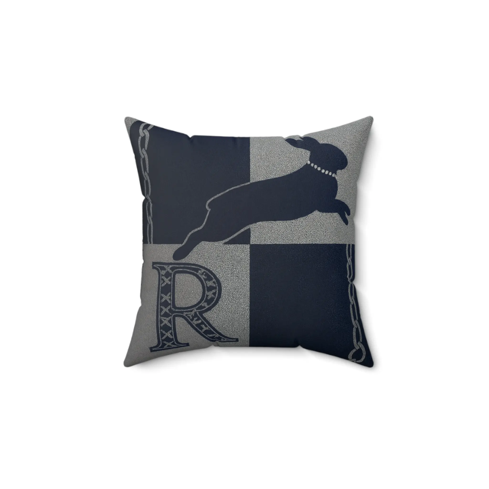 Rich Rabbit "Navy Grey Dachshund" Monogram Pillow — Faux Suede