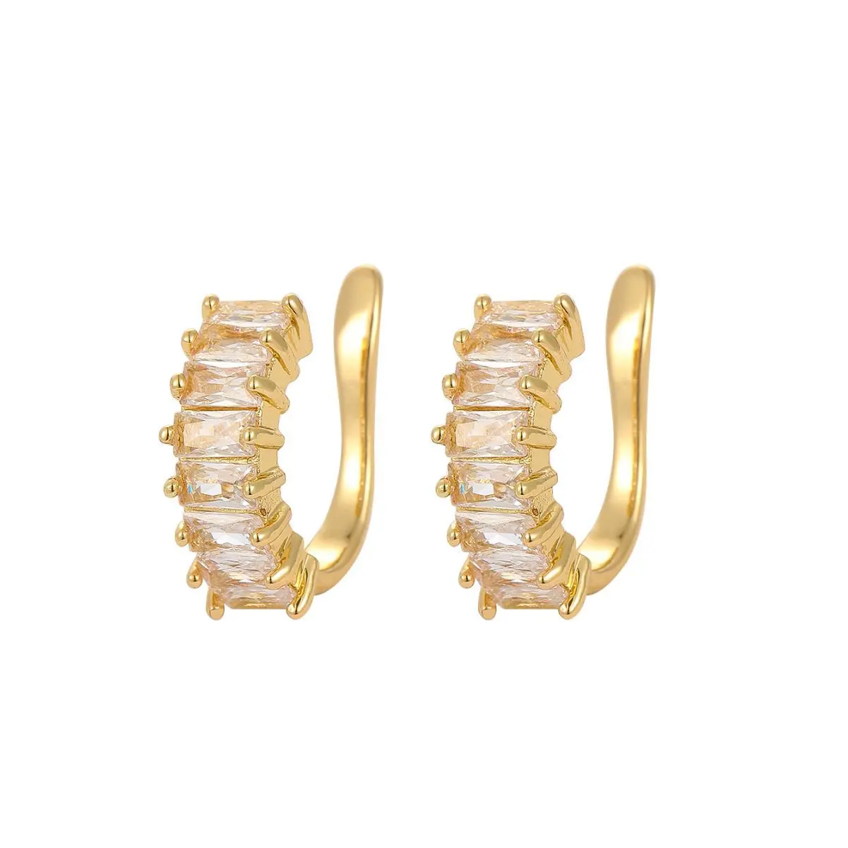 High Quality Inlaid Artificial Zirconia Stainless Steel Clip Earrings - Uj Light Luxury Unisex Side Clips, Jewelry Accessory for Friends & Family, Versatile Couple Gift