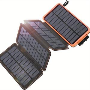 solar powered power bank, portable solar phone charger with foldable solar panels, 20000mah high capacity solar power bank for smart phones, tablets