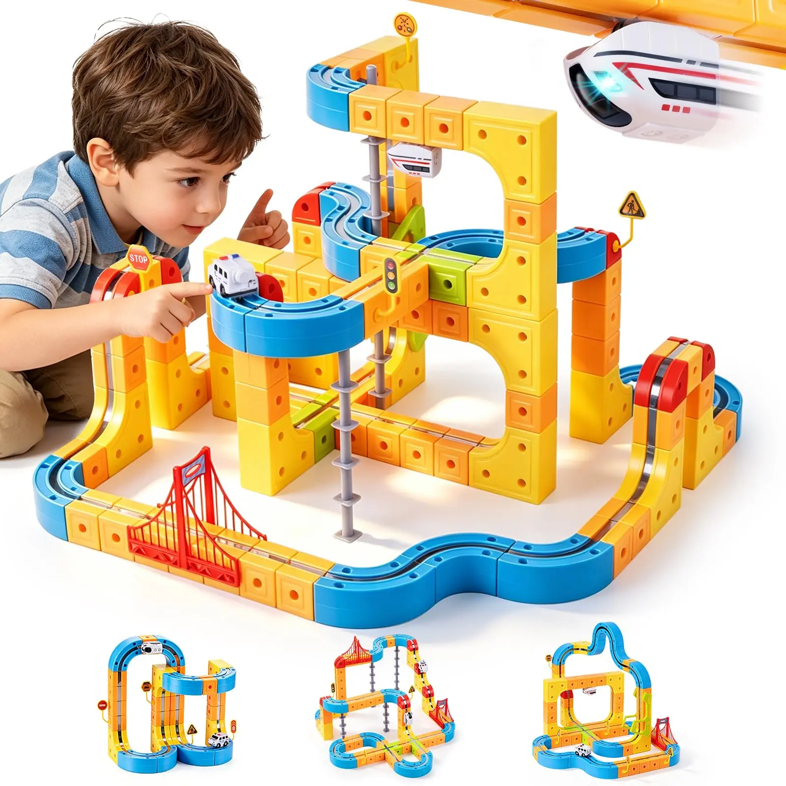 [SummerFinds]159PCS Electric Train Set with Flexible Bendable Magnetic Motorized Rail Track, Gravity-Defying 3D Embedded Layouts & Motorized Car, STEM Building Toy for Boys and Girls Ages 3-8,#Summervibes