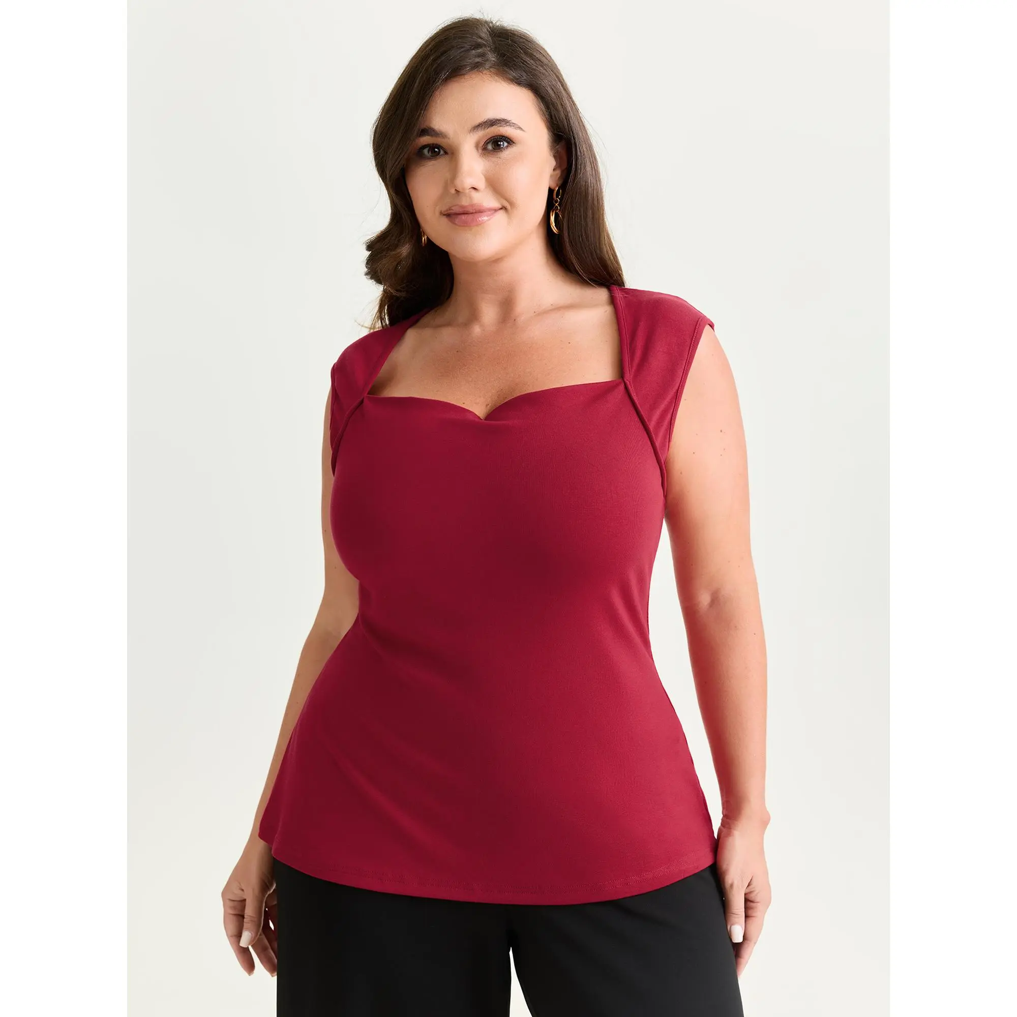 BloomChic Women's Plus Size Romantic Cowl Neck Cropped Tank Top, Soft and Stretchy Ribbed Modal Spandex Fabric,Summerfinds