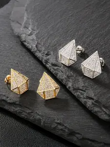 ICED CHICS unique diamond-shaped geometric pyramid stud earrings, made of copper inlaid zircon, hip-hop street style, suitable for both men and women, couple style, can be set, High Quality Earrings Studs Earrings