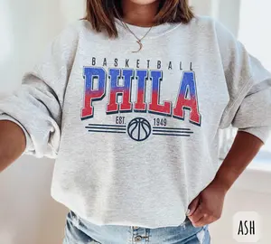 [Sale Up To 45%] Vintage Philadelphia Basketball Sweatshirt Retro Philly Sports Sweatshirt Game Day  Philadelphia Basketball Phila Crewneck
